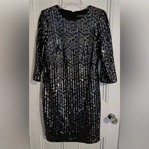 Julia Jordan Elegant Black Sequin 3/4 Sleeve Dress 6 - Picture 1 of 6